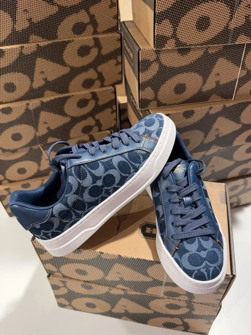 NEW Coach High Line Sneaker Signature Denim Deep Blue Multi CBO10 - Picture 4 of 6